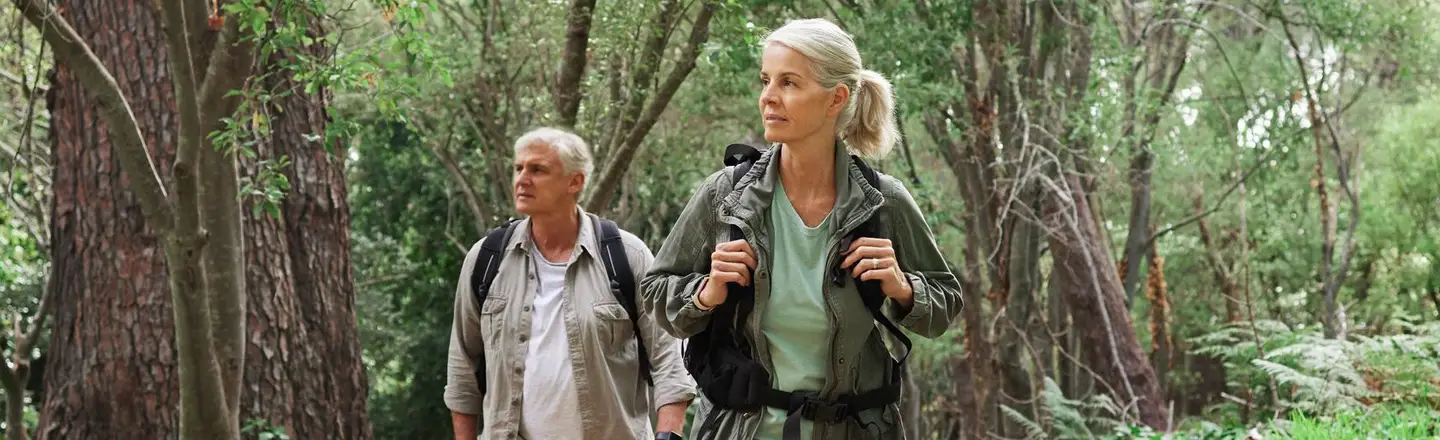mature caucasian couple out for a hike together